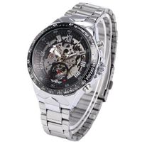 AMPM24 Silver Steel Skeleton Dial Automatic Mechanical Black Round PMW107