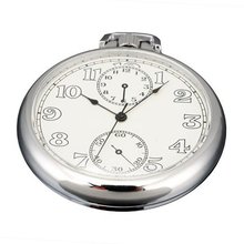 AMPM24  Silver Tone White Dial Pendant Pocket Quartz Gift + Chain WPK055