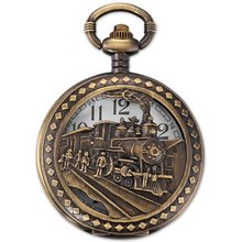 AMPM24 Skeleton Steam Train Copper Dangle Pendant Quartz Pocket with Chain WPK100