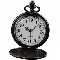 AMPM24 Vintage Black  Ladies Quartz Pendent Pocket Clock Chain Gift WPK026