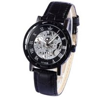 Classic Skeleton Hand-winding Mechanical Black Dial Leather Wrist PMW178