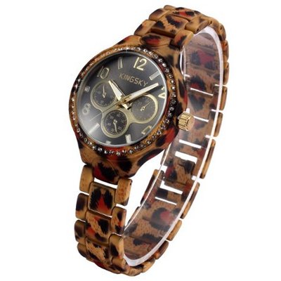 Fashion Leopard Crystal Lady  Soft Touch Steel Bracelet Quartz Wrist WK1113