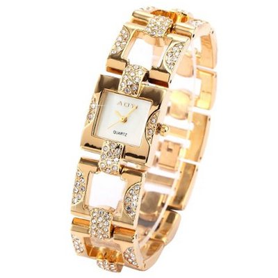 Luxury Bling Crystal MOP Dial Lady Steel Analog Gold Quartz Wrist WK1119