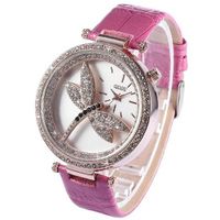 New Lady Dragonfly Crystal Purple Leather  Casual Party Analog Quartz WK1102