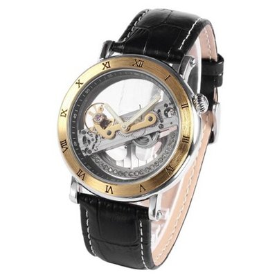 uAMPM24 Gold Tone Steampunk Transparent Skeleton Automatic Mechanical Sport PMW167 