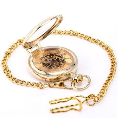 uAMPM24 Luxury Retro Gold Skeleton Dial Steampunk Mechanical Pendant Pocket WPK129 
