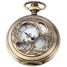 Vintage Bronze Skeleton Holy Angel Wing Pocket Quartz Pendant with Chain WPK102