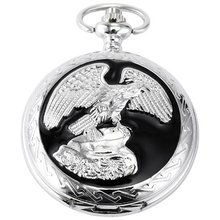 Vintage Silver Unique Eagle design Hawk Analog Display Quartz Pocket Chain WPK106