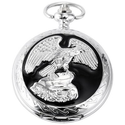 Vintage Silver Unique Eagle design Hawk Analog Display Quartz Pocket Chain WPK106