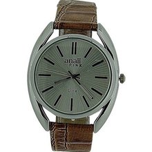 Anaii Pink 'Lora' Silver Sunray Dial Brown Patent PU Strap Ladies AP590