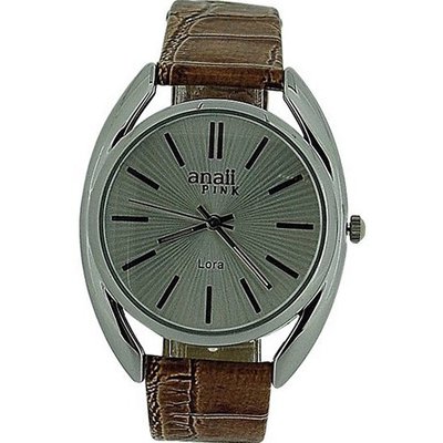 Anaii Pink 'Lora' Silver Sunray Dial Brown Patent PU Strap Ladies AP590