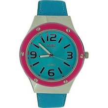 Anaii Pink 'Neon' Blue Dial Pink Bezel Blue PU Strap Ladies AP624