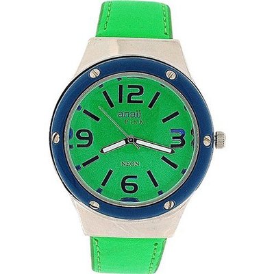 Anaii Pink 'Neon' Green Dial Blue Bezel Green PU Strap Ladies AP624
