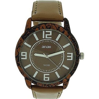 Anaii Pink 'Noir' Brown Dial Snake Skin Bezel Patent PU Strap Ladies AP625
