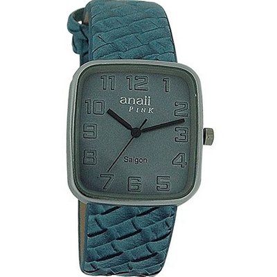 Anaii Pink 'Saigon' Blue Embossed Dial, Woven Effect PU Strap Ladies AP623