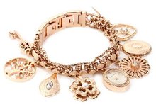 Anne Klein 10/8096RGCH Swarovski Crystal Accented Rosegold-Tone Charm Bracelet