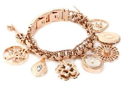 Anne Klein 10/8096RGCH Swarovski Crystal Accented Rosegold-Tone Charm Bracelet