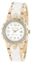 Anne Klein 10/9456WTGB Swarovski Crystal Accented Gold-Tone and White Ceramic Bracelet