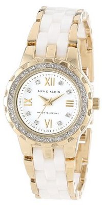 Anne Klein 10/9456WTGB Swarovski Crystal Accented Gold-Tone and White Ceramic Bracelet