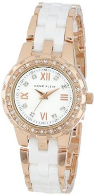 Anne Klein 10/9456WTRG Swarovski Crystal Accented Rose Gold-Tone and White Ceramic Bracelet