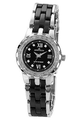Anne Klein 10/9457BKSV Black Ceramic Bracelet Swarovski Crystal Accented