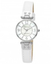 Anne Klein 10/9889MPWT Leather Silver-Tone White Leather Strap