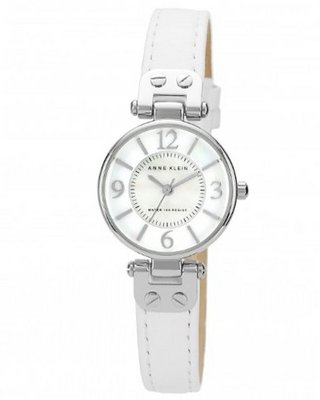 Anne Klein 10/9889MPWT Leather Silver-Tone White Leather Strap