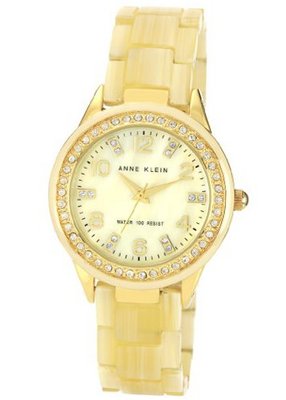 Anne Klein 10/9956CMHN Swarovski Crystal Accented Gold-Tone Horn Resin