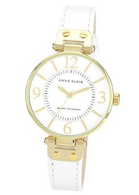 Anne Klein 109168WTWT Gold-Tone and White Leather Strap