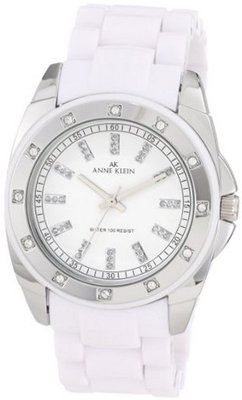 Anne Klein 109179WTWT Silver-Tone Swarovski Crystal Accented White Plastic