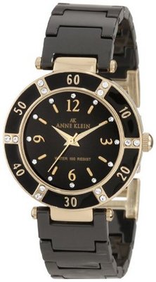 Anne Klein 109416BKBK Swarovski Crystal Accented Gold-Tone Black Ceramic
