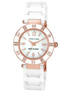 Anne Klein 109416RGWT Swarovski Crystal-Accented Rose-Tone and White Ceramic