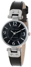 Anne Klein 109443BKBK Silver-Tone Black Dial and Black Leather Strap
