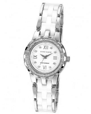 Anne Klein 109457WTSV Swarovski Crystal Silver-Tone White Ceramic Bracelet