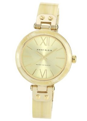 Anne Klein 109652CHHN Gold-Tone Horn Plastic Bezel and Bangle Bracelet