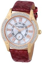 Anne Klein 12/2094WMRG Swarovski Crystal Accented Burgundy Croco-Grain Leather Strap