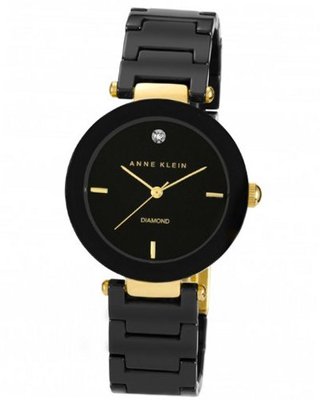 Anne Klein AK/1018BKBK Black Ceramic Bracelet with Diamond Accent