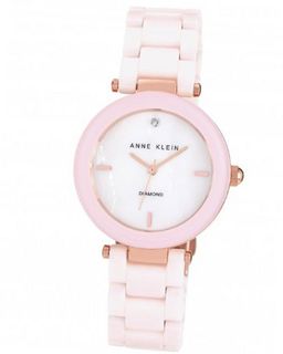 Anne Klein AK/1018RGLP Diamond Dial Rose Gold-Tone Light Pink Ceramic Bracelet
