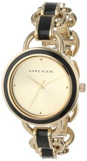 Anne Klein AK/1246BKGB Black and Gold-Tone Black Enamel Open Link Bracelet