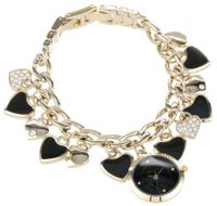 Anne Klein AK/1326CHRM Black Enamel Gold-Tone Heart Charm Bracelet