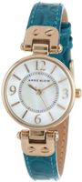 Anne Klein AK/1394MPTE Gold-Tone Mother-Of-Pearl Dial Teal Leather Croco-Grain Strap
