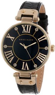Anne Klein AK/1396BMBK Gold-Tone Black Mother-Of-Pearl Dial Leather Dress