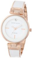 Anne Klein AK/1414WTRG Genuine Diamond Dial White and Rose Gold-Tone Bangle Bracelet