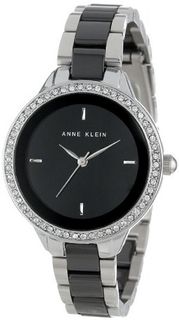 Anne Klein AK/1419BKSV Ceramic Silver-Tone Black Swarovski Elements Bracelet