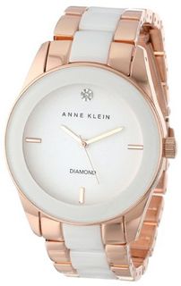 Anne Klein AK/1436WTRG Genuine Diamond Dial Rose Gold-Tone and White Ceramic Bracelet