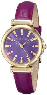 Anne Klein AK/1458MMMB Genuine Leather Gold-Tone Swarovski Elements Mulberry Purple Strap