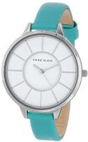 Anne Klein AK/1501WTMT Slim Silver-Tone Case Mint Leather Strap