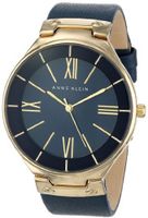 Anne Klein AK/1612NVNV Gold-Tone Navy Blue Leather Strap