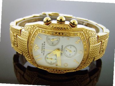 Aqua Master 16 Diamond Black Face Yellow Gold