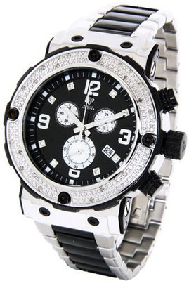 Aqua Master Genuine Diamond Stainless Steel Chronograph Black Face #W146-1